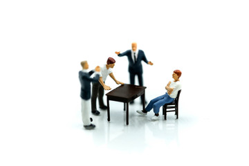 Miniature people : angry businesspeople quarreling,Conflict and business concept