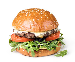 Burger on a wooden board