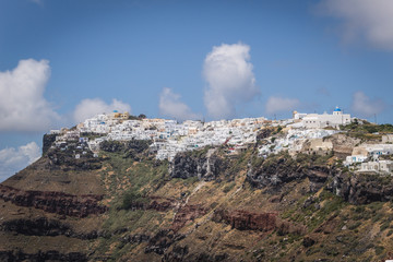 Panoramic view of Oia town on the island of Santorini, Greece.