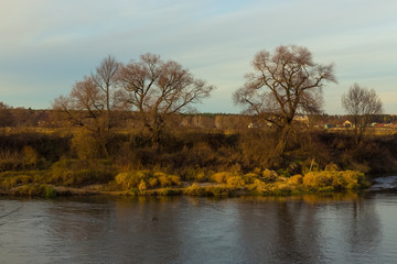 Small river on an autumn landscape. Toned