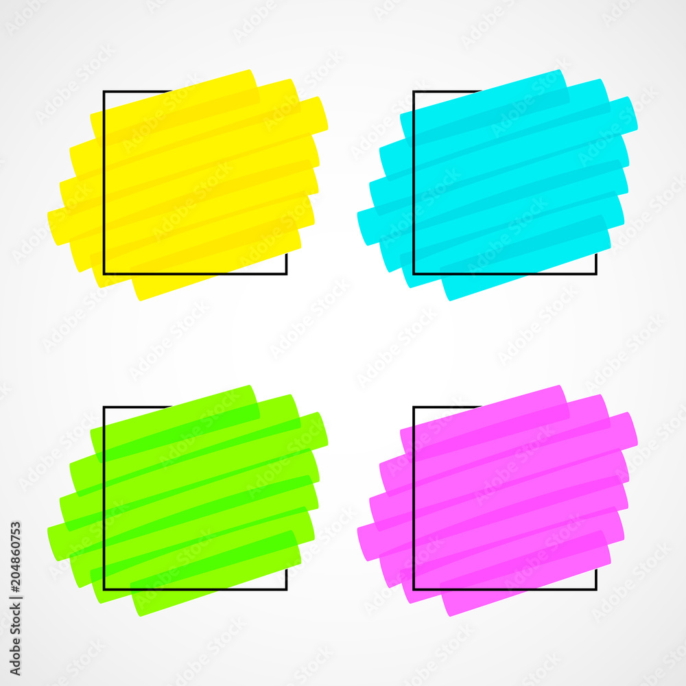 Fototapete set of highlighter brush pen hand drawn elements. yellow realistic highlight scribbled rectangle in 