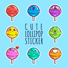cute lollipop sticker set vector cartoon collection