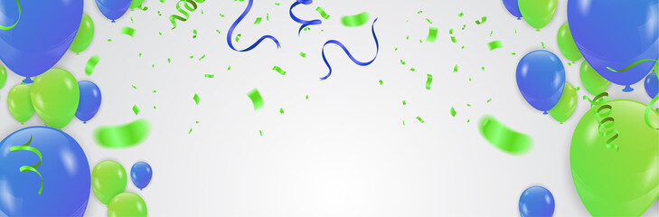 Vector party balloons illustration. Confetti and ribbons flag ribbons, Celebration background template