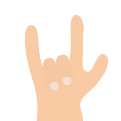 Rock & roll hand finger shape icon. Heavy metal gesture horns sign symbol. Rock and roll. Music card. Flat design. Isolated. White background.