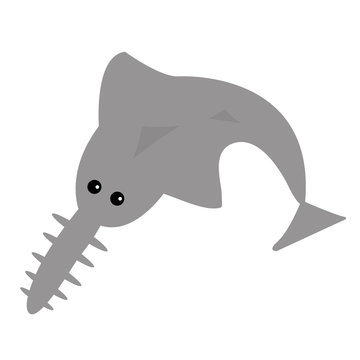 Sawshark icon. Cute cartoon funny character. Saw fish shark. Baby kids education. Ocean Sea life. Flat design. Isolated. White background.