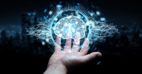 Businessman using digital artificial intelligence icon hologram 3D rendering