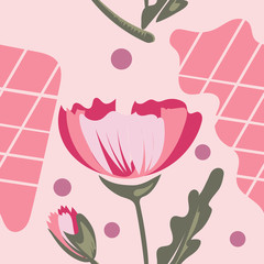 Vector seamless floral pattern with flowers of poppies on pink background 