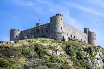Fototapeta na wymiar The skyline of Harlech with it's 12th century castle, Wales, United Kingdom