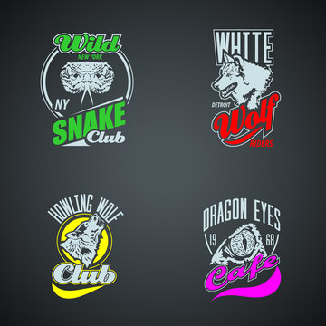 Set of vintage wild animal retro logos.  Colored