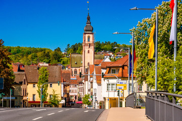 Beautiful scenic view of the old town in Tauberbischofsheim - part of the Romantic Road, Bavaria, Germany