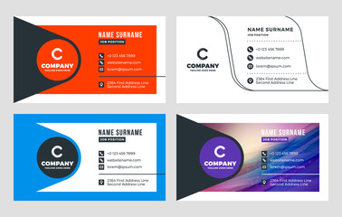 Creative Business Card Template. Flat Design Vector Illustration. Stationery Design. 4 Color Combinations. Print Template
