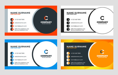 Creative Business Card Template. Flat Design Vector Illustration. Stationery Design. 4 Color Combinations. Print Template