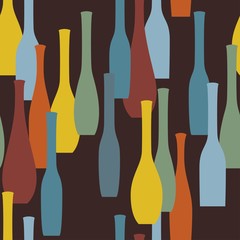 Colorful seamless pattern with bottles. Vector illustration in minimalist style.