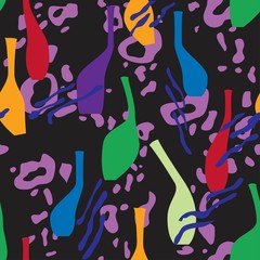 Bright seamless pattern with lines, spots and dots. Vector illustration with minimalist style