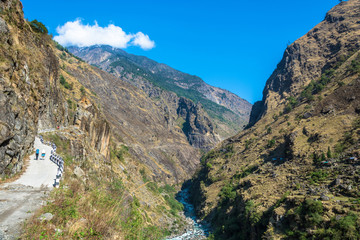 Fototapeta na wymiar Mountain landscape with a deep gorge in the Himalayas.