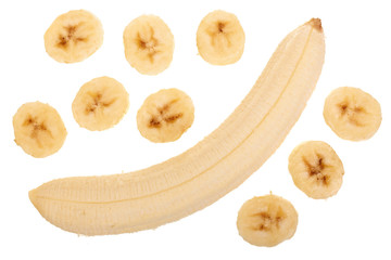 banana sliced isolated on white background. Top view. Flat lay
