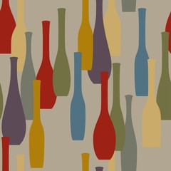 Colorful seamless pattern with bottles. Vector illustration in minimalist style