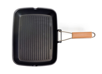 Top view of rectangular grill pan on a white background