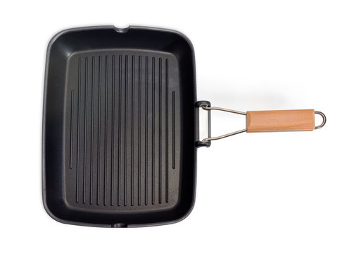 Top view of rectangular grill pan on a white background
