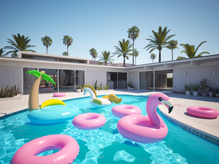 3D rendering. a lot of different floats in a pool - 204869162