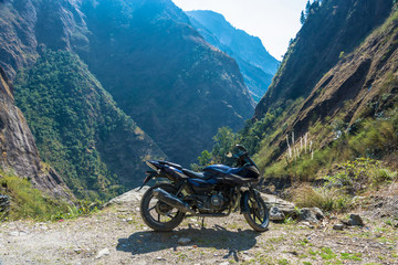 Motorcycle on the background the mountain gorge.