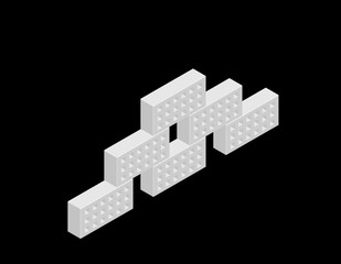 Pyramid of bricks. Isolated on black background. 3D Vector illustration.