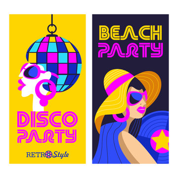 Beach party. Retro music. Vector illustration.