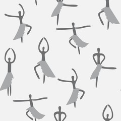 Seamless pattern with dancing women in skirts. Vector illustration with minimalist style.