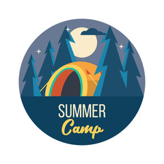 Fototapeta na wymiar Camping. Vector emblem. Summer holidays in a tent on the nature. Night in the camp.