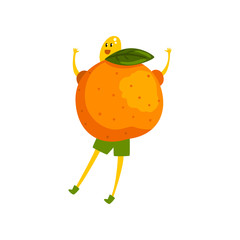 Brave mandarin cartoon character, funny humanized fruit vector Illustration on a white background