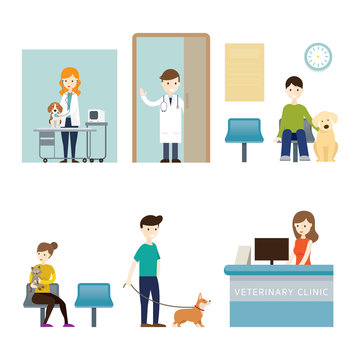 People in Veterinary Clinic, Cats and Dogs, Pets, Hospital