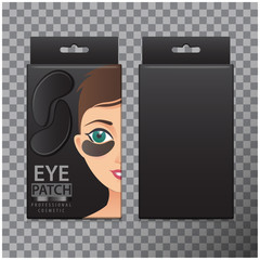 Package of black Hydrating Under Eye Gel Patches. Vector illustration of box with realistic eye gel patches