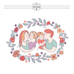 Family day. Happy family.  Vector illustration.