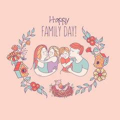 Family day. Happy family.  Vector illustration.