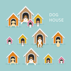Dogs in Doghouse or Kennel, Large to Small Size, Pets and Animal