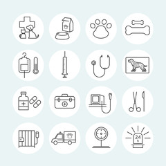 Veterinary Line Icons Set, Clinic or Hospitals, Pets, Cats & Dogs