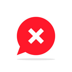 Cross or X on background of red speech bubble. Confirmation or consent symbol. Vector Illustration isolated on white backgound.