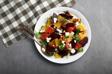 Vegan salad with oranges and beetroots