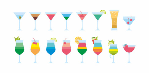 Colorful Different cocktails icon. flat style. isolated on white background