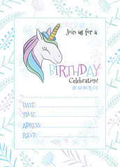 Illustration with cute mystic unicorn animal