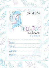 Illustration with cute mystic unicorn animal