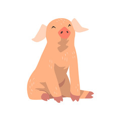 Cute cartoon funny little pig vector Illustration on a white background
