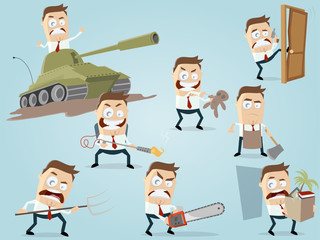 angry businessman in different situations