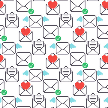 Email envelope cover communication correspondence seamless pattern background outline design paper empty card writing message vector illustration.