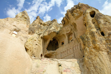 Cave town and rocks mountaine valley in Cappadocia, Turkey