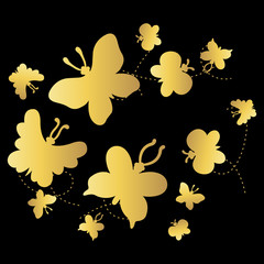 Vector Golden butterflies. Design elements label, emblem, poster, t-shirt. Vector illustration