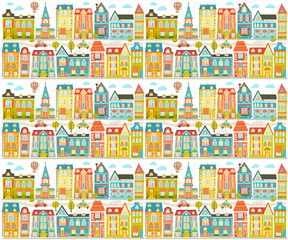 Vector file with cute city, home, street. Pattern