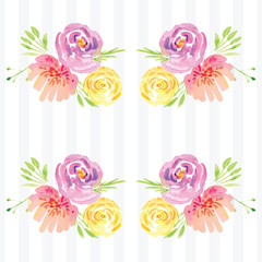 Fototapeta na wymiar Hand-painted watercolor floral rose Pattern