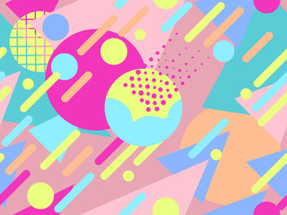 Memphis seamless pattern. Geometric elements memphis in the style of 80s. Points and dotted lines. Vector illustration