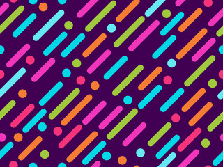 Seamless pattern with colorful lines and dots. Geometric elements of memphis. Vector illustration